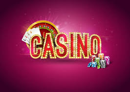 Ordet casino med rouletthjul, spelkort och spelmarker